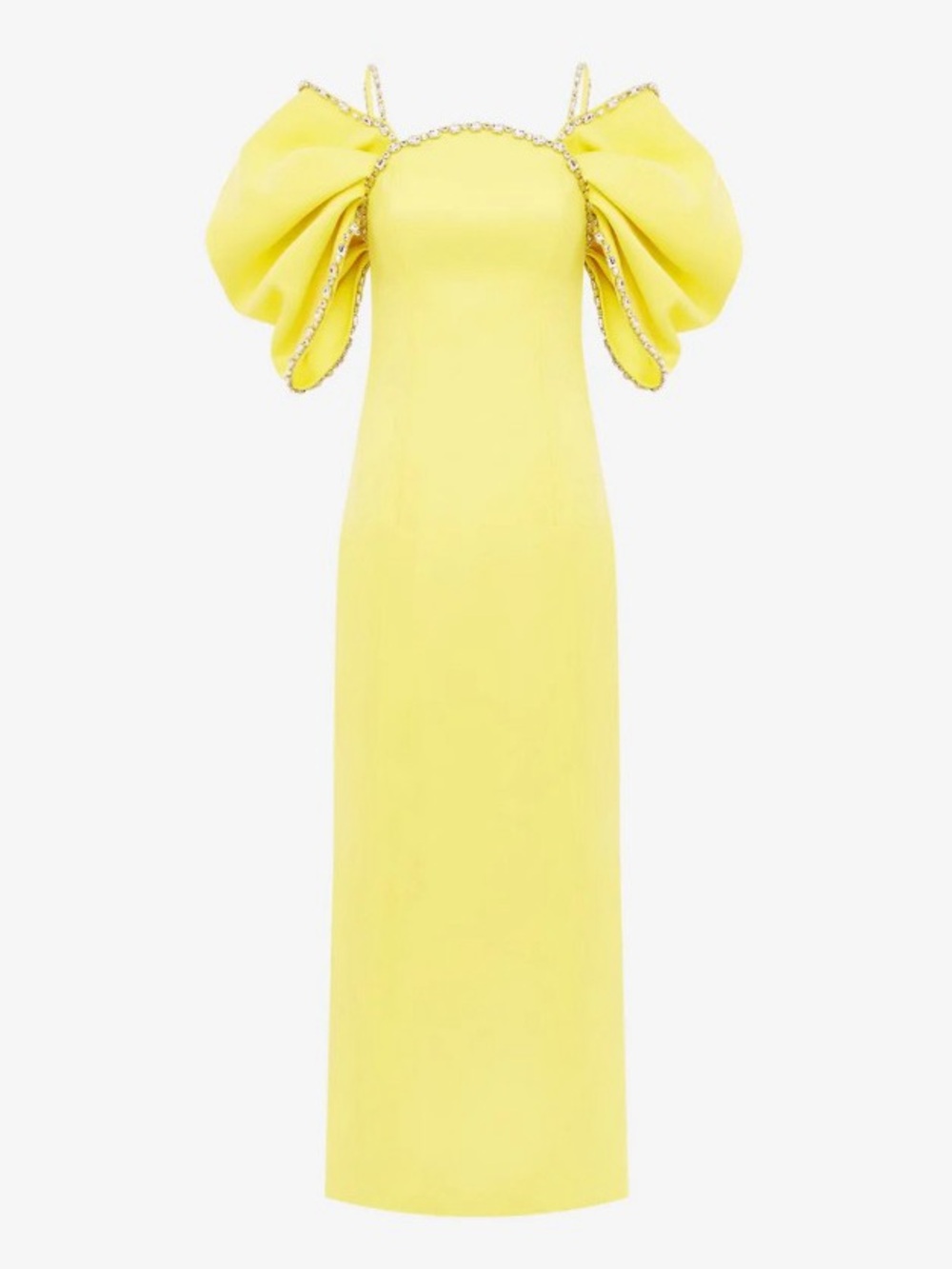 LEO LIN Arabella Yellow Crystal Embellished Cold Shoulder Puff Sleeve Maxi Dress